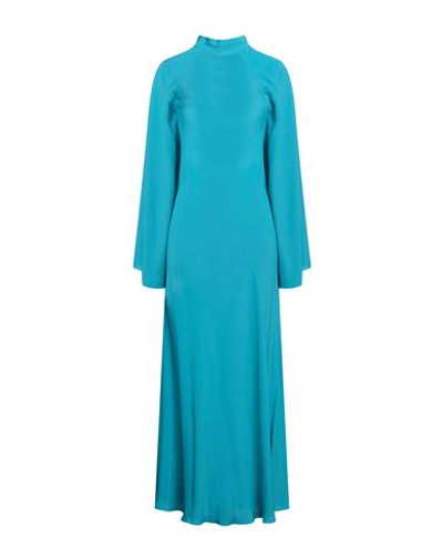 Shop Erika Cavallini Woman Maxi Dress Turquoise Size 6 Acetate, Silk In Blue