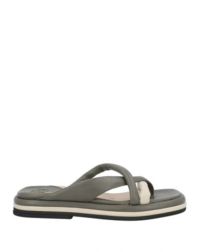 Ixos Woman Toe Strap Sandals Military Green Size 10 Soft Leather In Green