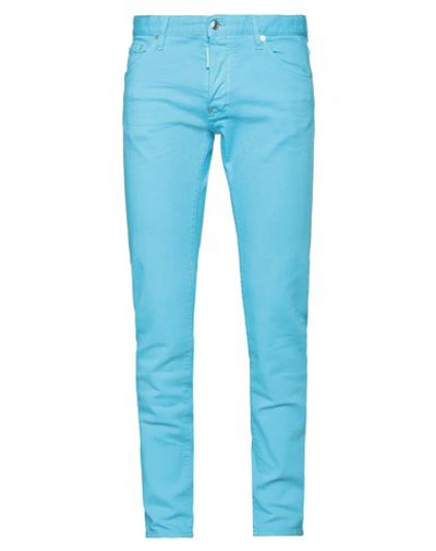Shop Dsquared2 Man Jeans Azure Size 32 Cotton, Elastane In Blue