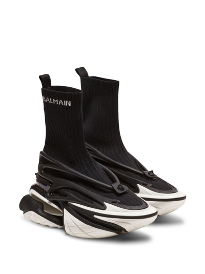 Shop Balmain Unicorn Knitted Sneakers In Black