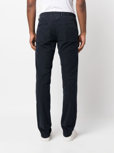 Shop Incotex Logo-embroidered Straight-leg Trousers In Blue