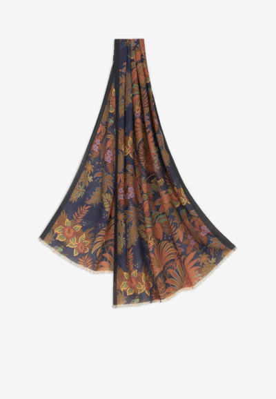 Shop Etro Floral Foliage Scarf In Cashmere And Silk In Multicolor