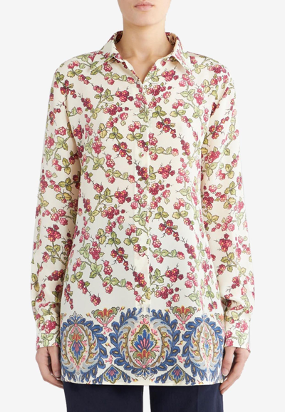 Shop Etro Floral Print Long-sleeved Shirt In Multicolor