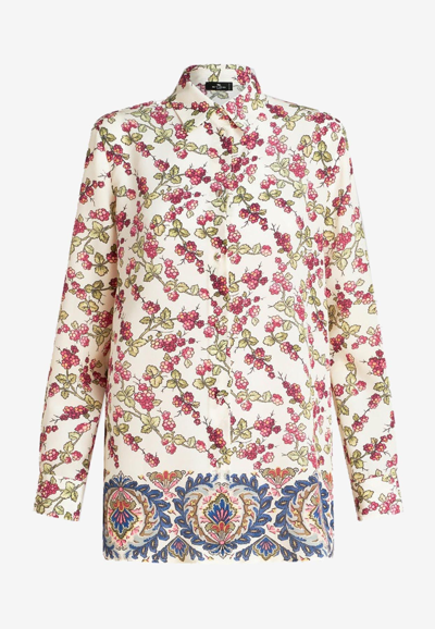 Etro Berry Border-print Tunic Silk Shirt In Multicolor