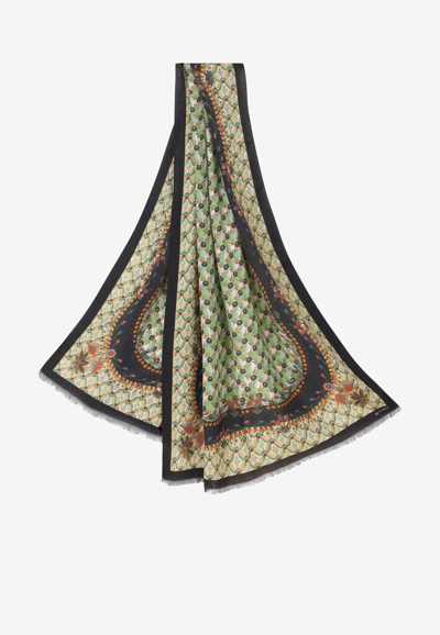 Shop Etro Floral Scarf In Silk And Cashmere In Multicolor