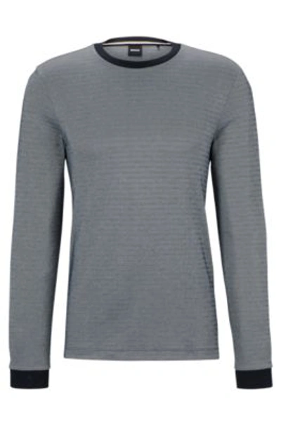Shop Hugo Boss Long-sleeved Cotton-blend T-shirt With Ottoman Structure In Dark Blue