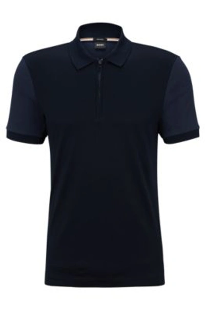 Shop Hugo Boss Slim-fit Mercerized-cotton Polo Shirt With Zipped Placket In Dark Blue