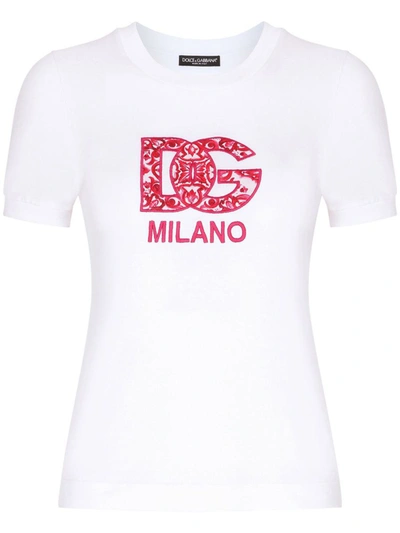 Shop Dolce & Gabbana Cruise Embroidered Cotton T-shirt In White