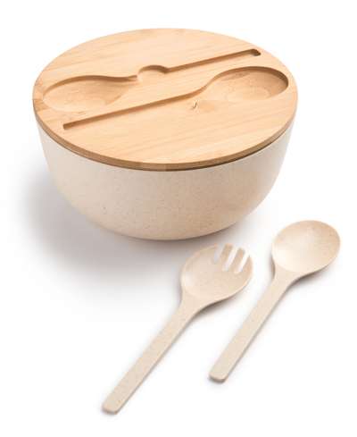 Shop Oake Salad Bowl With Lid & Pair Of Servers, Created For Macy's In Tan