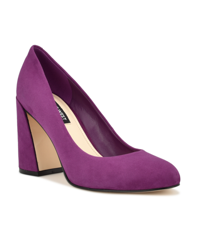 Shop Nine West Women's Yunip Slip-on Flared Heel Dress Pumps In Purple Suede