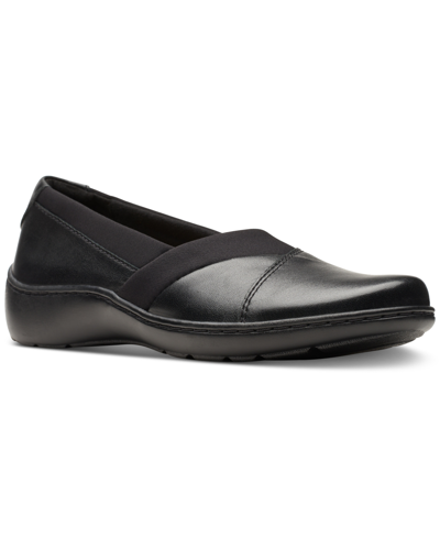 Clarks Cora Heather Womens Faux Leather Slip On Loafers In Black Leat