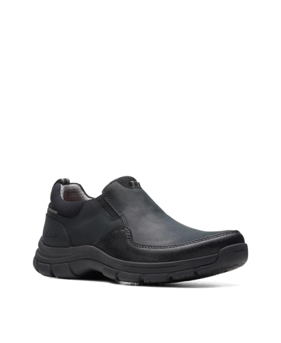 Shop Clarks Men's Collection Walpath Step Leather Slip On Shoes In Black Leather