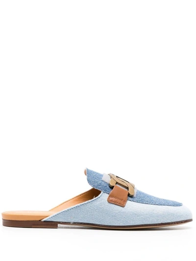 Shop Tod's Leather Slippers In Blue