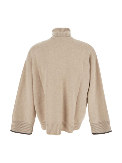 Shop Brunello Cucinelli Wide Sleeves High-neck Sweater In Beige