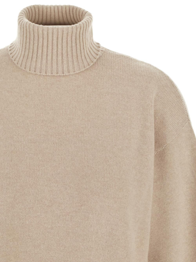 Shop Brunello Cucinelli Wide Sleeves High-neck Sweater In Beige