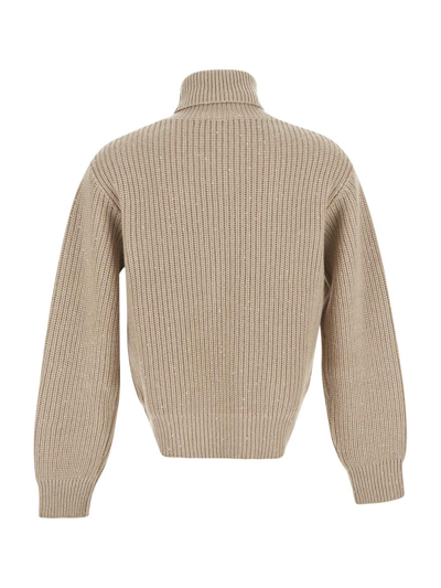 Shop Brunello Cucinelli Sequin High-neck Sweater In Beige