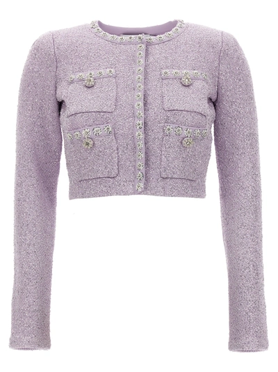 Shop Self-portrait Lilac Sequin Knit Cardigan Sweater, Cardigans Purple