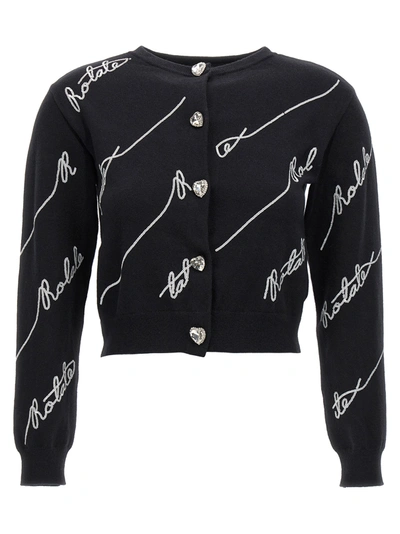 Shop Rotate Birger Christensen Sequin Logo Sweater, Cardigans White/black
