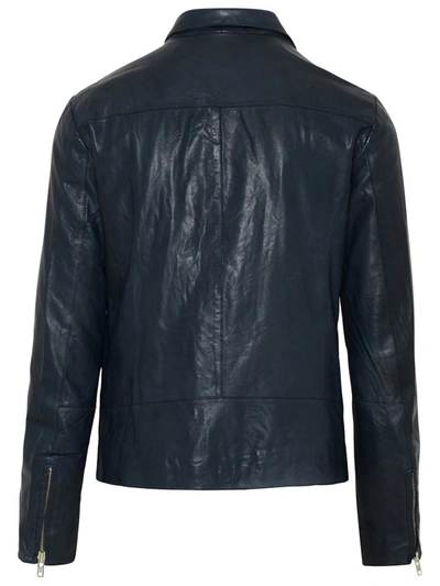 Shop Bully Blue Leather Jacket In Black