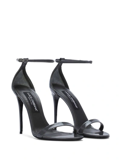 Shop Dolce & Gabbana Shiny Leather Heel Sandals In Grey