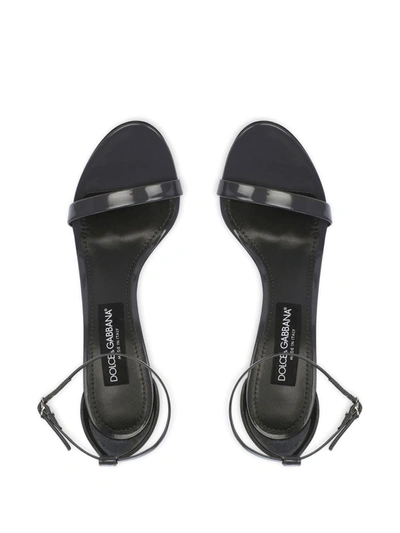 Shop Dolce & Gabbana Shiny Leather Heel Sandals In Grey