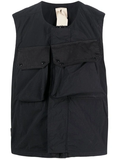 Shop Ten C Flap-pocket Gilet Vest In Black Technical Fabric Man