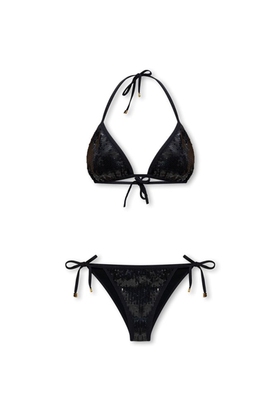 Shop Balmain Sequinned Two Piece Swimsuit In Black