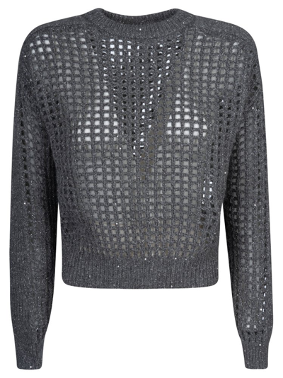 Shop Brunello Cucinelli Sequin Detailed Wide In Grey