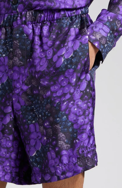 Shop Givenchy Grape Print Silk Shorts In Purple