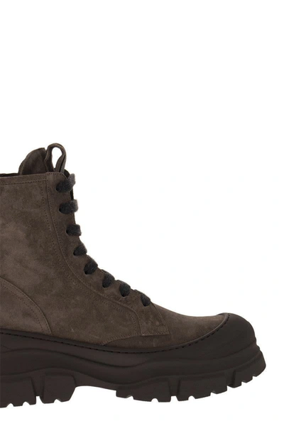 Shop Brunello Cucinelli Suede And Calfskin Boot With Precious Tongue In Brown