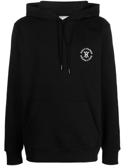 Shop Daily Paper Logo Cotton Hoodie In Black