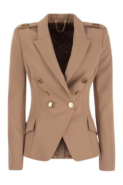 Shop Elisabetta Franchi Crepe Double-breasted Jacket In Nude