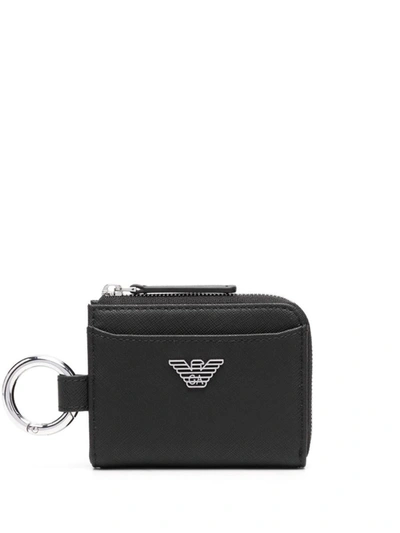 Shop Emporio Armani Ea7  Leather Compact Wallet In Black