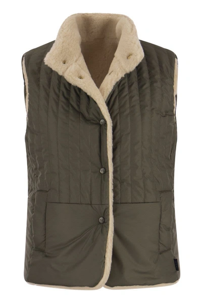 Shop Fay Reversible Shearling Effect Vest In Cream