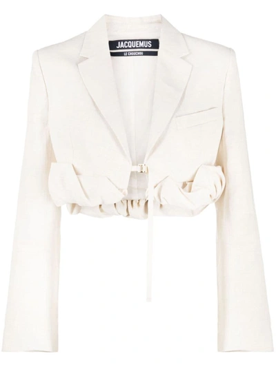 Shop Jacquemus La Veste Croissand Cropped Jacket In White