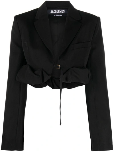 Shop Jacquemus La Veste Croissand Cropped Jacket In Black