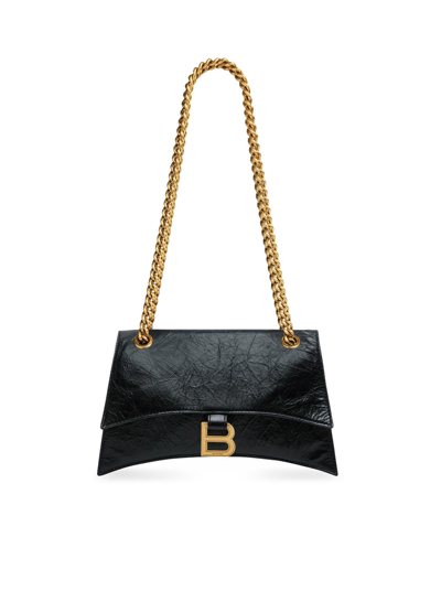 Shop Balenciaga Women Borsa Crush Piccola With Catena In Pelle Di Vitello Crush Black With Antique Gold F