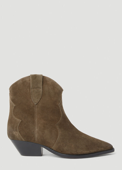 Shop Isabel Marant Women Dewina Suede Cowboy Ankle Boots In Yellow