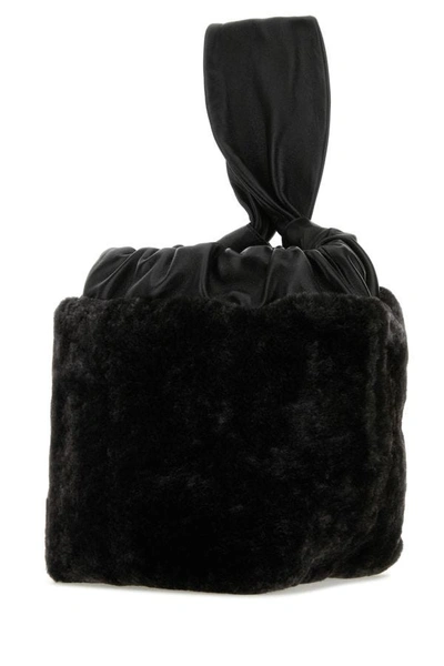 Shop Jil Sander Woman Black Shearling Clutch