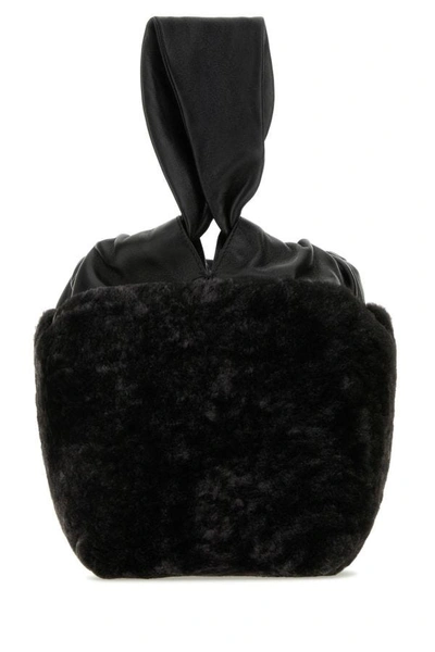 Shop Jil Sander Woman Black Shearling Clutch