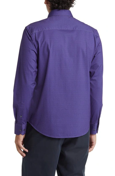 Shop Bugatchi James Ooohcotton® Greek Key Print Button-up Shirt In Grape