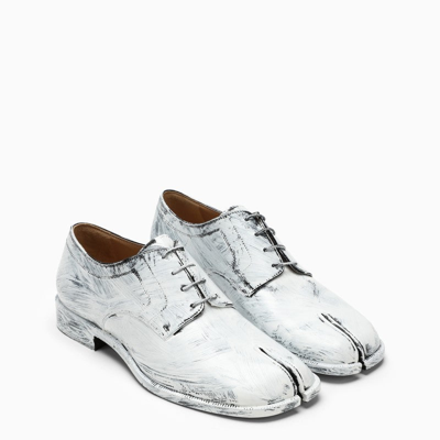 Shop Maison Margiela Tabi Lace-up In White Painted Leather Men In Black