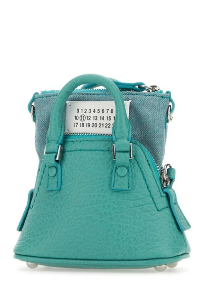 Shop Maison Margiela Woman Sea Green Leather And Fabric 5ac Classique Baby Handbag