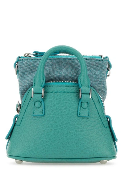 Shop Maison Margiela Woman Sea Green Leather And Fabric 5ac Classique Baby Handbag