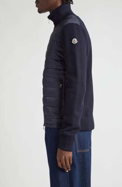 Shop Moncler Quilted Nylon & Knit Cardigan In Navy