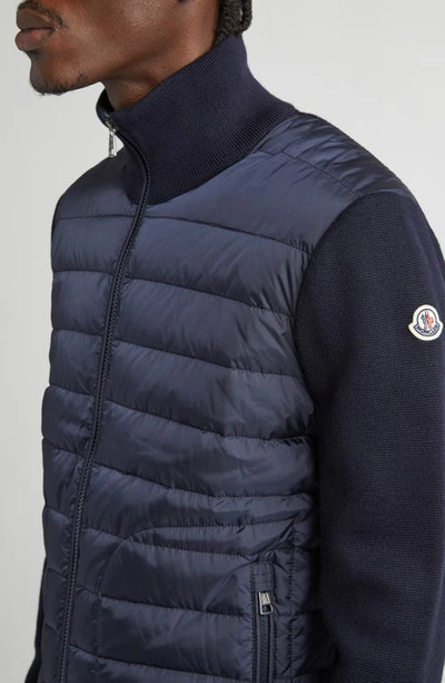 Shop Moncler Quilted Nylon & Knit Cardigan In Navy