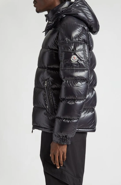 Shop Moncler Maya Lacquered Nylon Down Jacket In Black