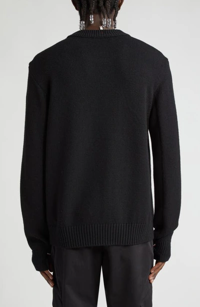 Shop Moncler Mountain Logo Embroidered Wool Blend Sweater In Black