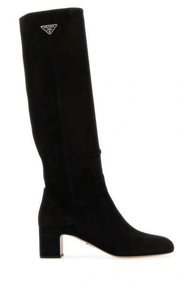 Shop Prada Woman Black Suede Boots