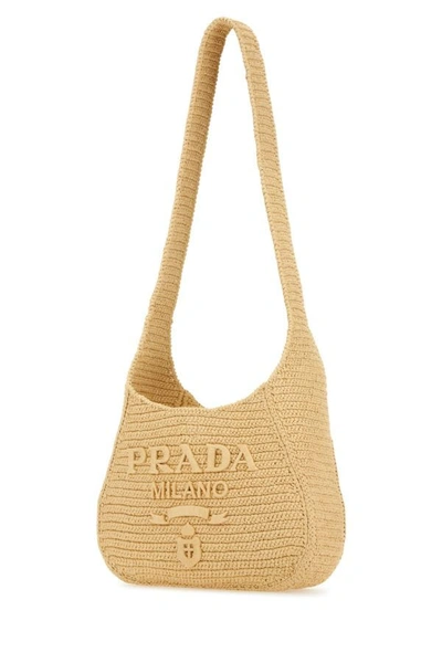 Shop Prada Woman Raffia Shoulder Bag In Brown